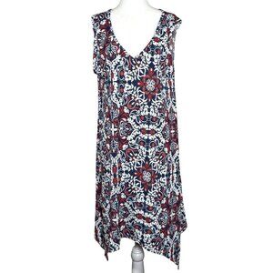 SJS Womens Dress Size 1X Red & White Floral Pattern Sleeveless A-Line